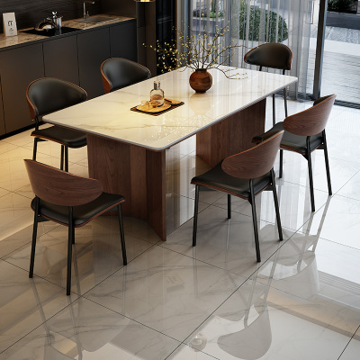 卡答侘寂复古风岩板餐桌椅法式中古小户型餐厅家用长方形实木桌子