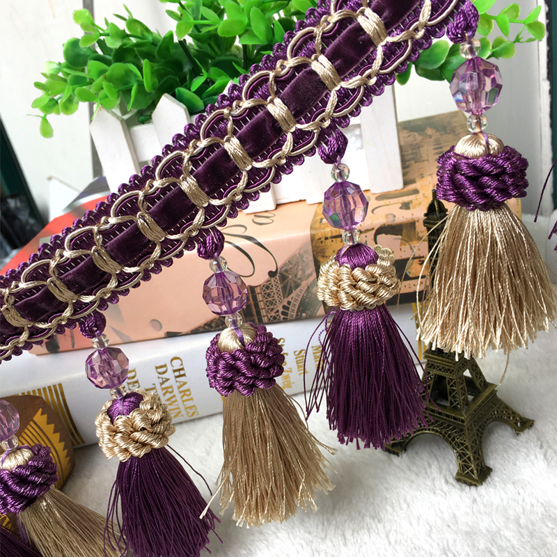 天河花边新欧式加长加厚窗帘花边水晶流苏珠子装饰流苏桌旗辅料