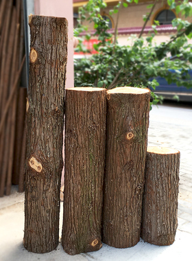 原木带皮大树干装饰圆木桩杉木头墩客厅民宿隔断屏风酒吧空间立柱