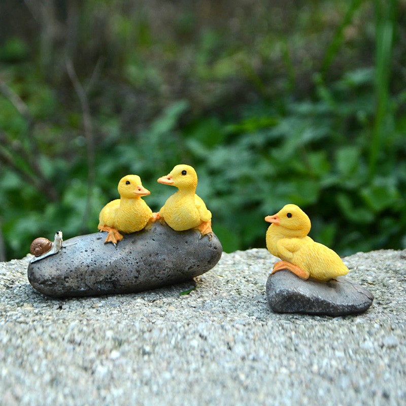 创意可爱小鸭子摆件盆景戏水假山微景观造景花园树脂装饰田园风格