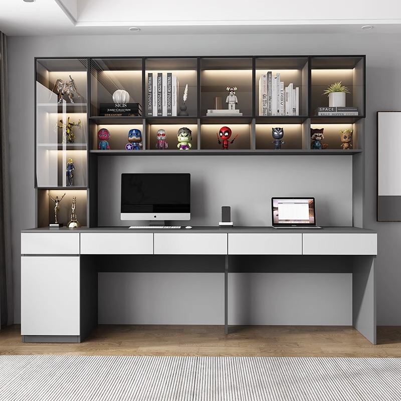 转角书桌书架一体桌带书柜人写字桌学生家用电脑桌靠墙落地