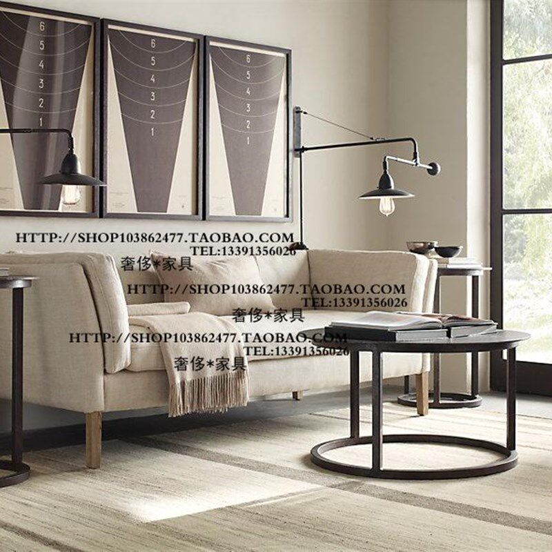 出口比利时法式乡村风格麻布软包单人双人三人组合沙发样板房家具