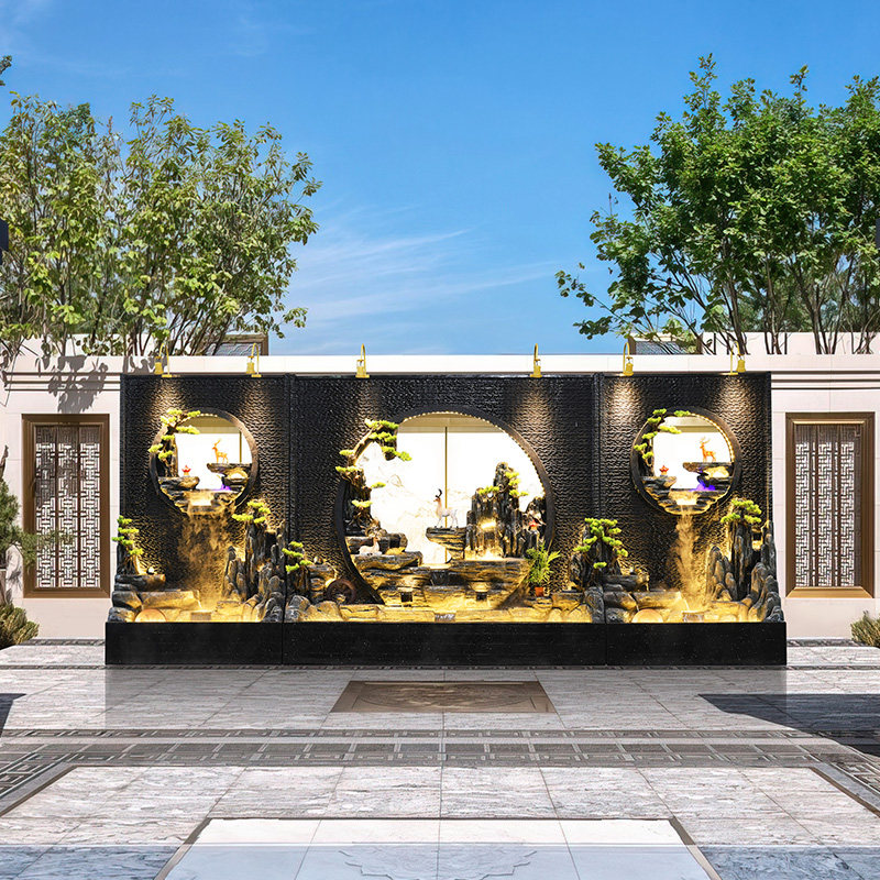水幕墙花园庭院阳台假山鱼池别墅玄关屏风酒店流水墙造景喷泉摆件