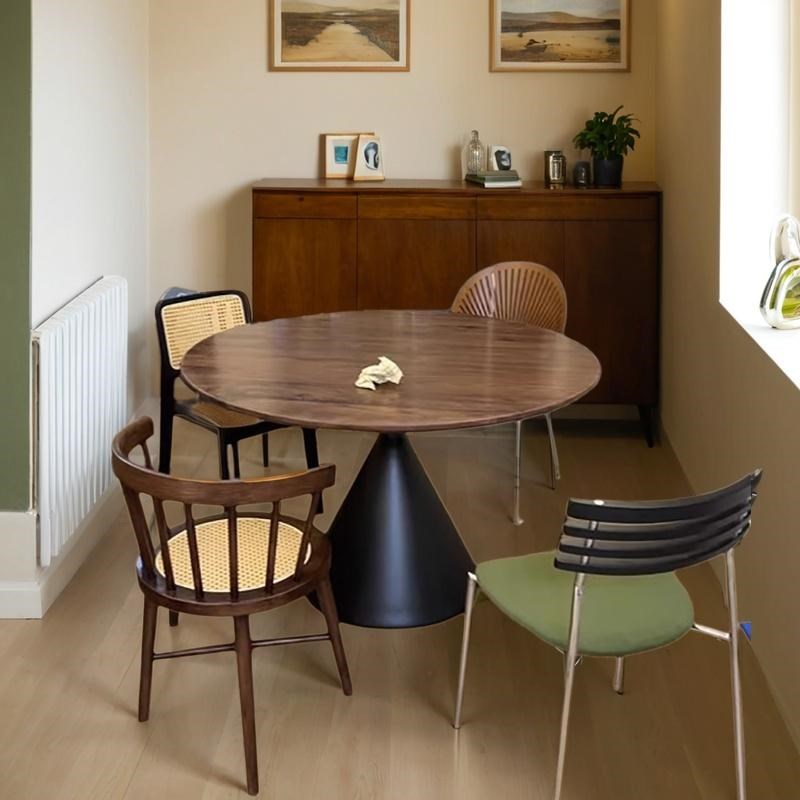 中古风家用白蜡木餐桌 黑胡桃木樱桃木板实木小户型红橡木圆形桌