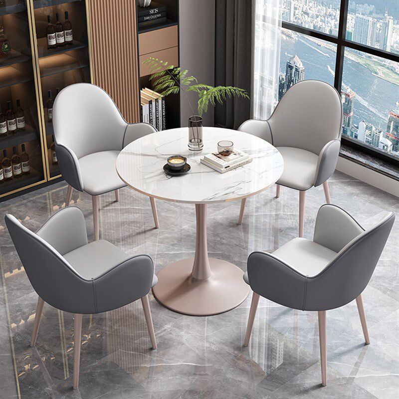 洽谈桌椅组合售楼处4s店会客接待休闲岩板小圆桌椅休息区一桌四椅