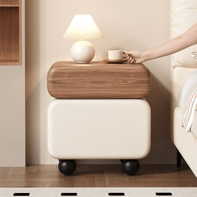 三梦床头柜实木家用卧室2025爆款中古奶油风现代简约小型床边柜子