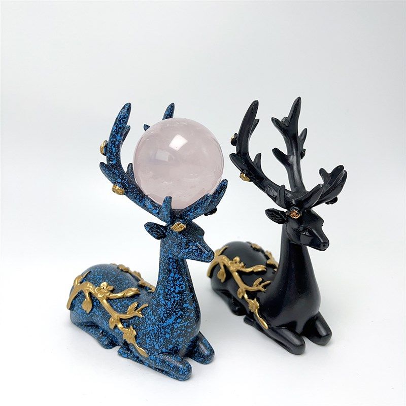梅花鹿水晶球底座展示架原石矿标树脂支架底托小鹿角家居摆件桌面