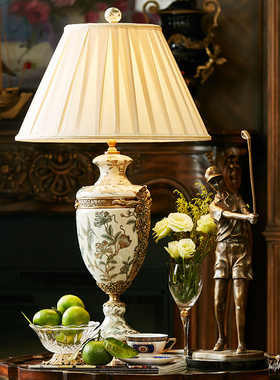 蒂高美居台灯欧式简约手绘陶瓷家居装饰别墅书房卧室摆件床头灯