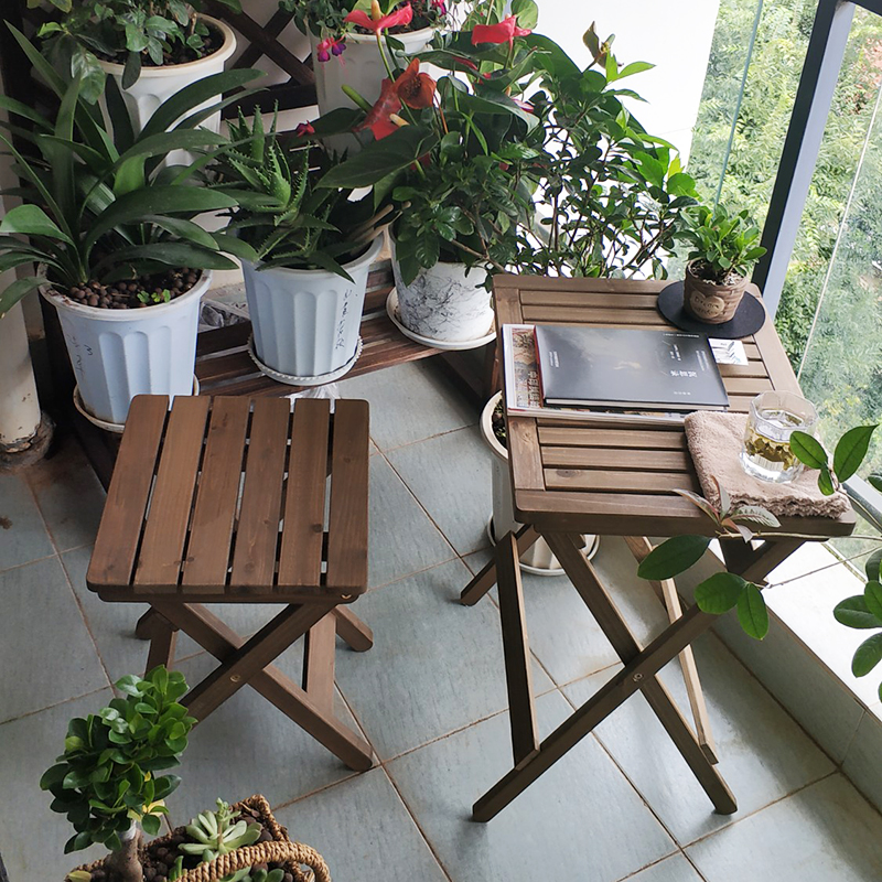 阳台折叠桌椅复古实木餐桌椅做旧酒吧桌休闲桌单人饭桌小茶几