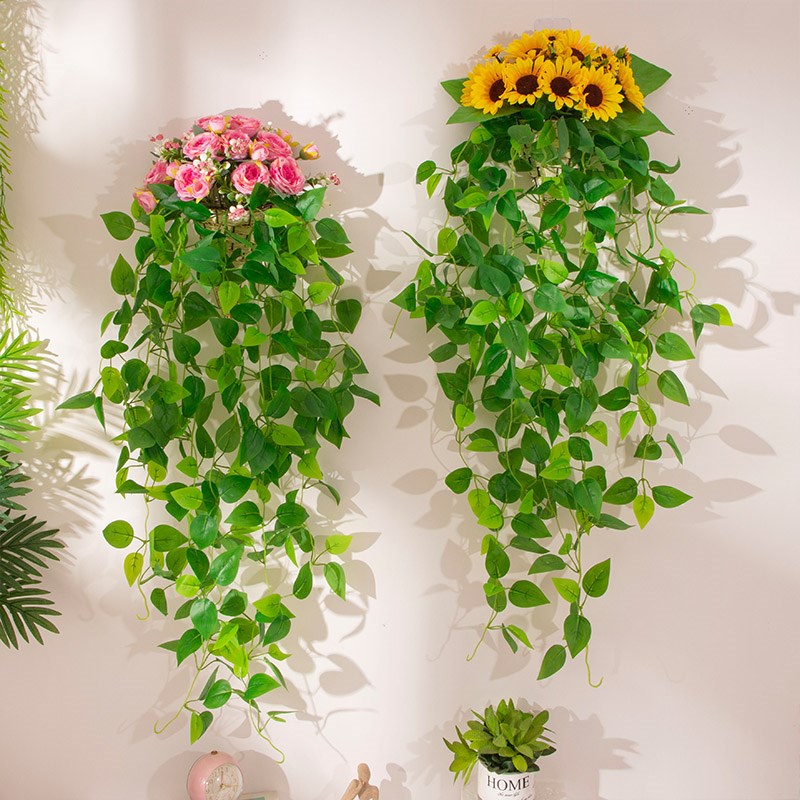 壁挂式绿植装饰花墙壁仿真绿萝挂墙植物墙面假花客厅藤条花篮挂饰