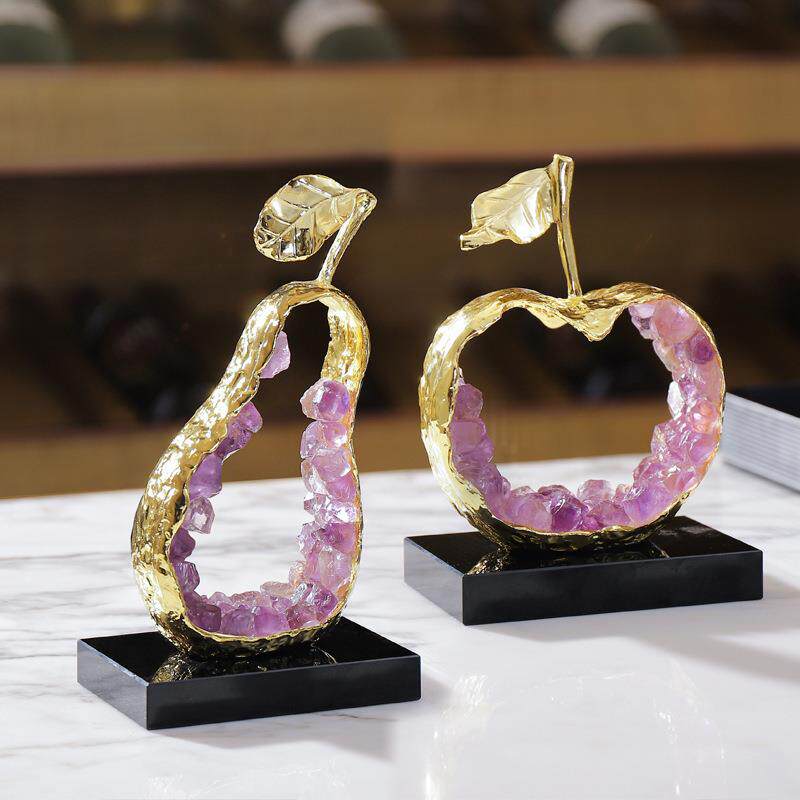 轻奢紫水晶苹果摆件平平安安工艺品高档酒柜书房办公桌面装饰品
