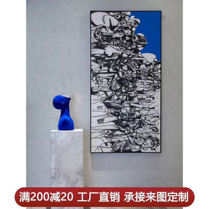 新中式手绘油画水墨风山水画现代简约入户玄关装饰画走廊过道挂画