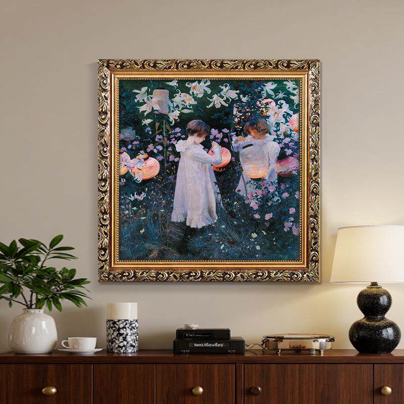 世界名画康乃馨百合与玫瑰花》萨金特油画客厅装饰画壁画挂画墙画
