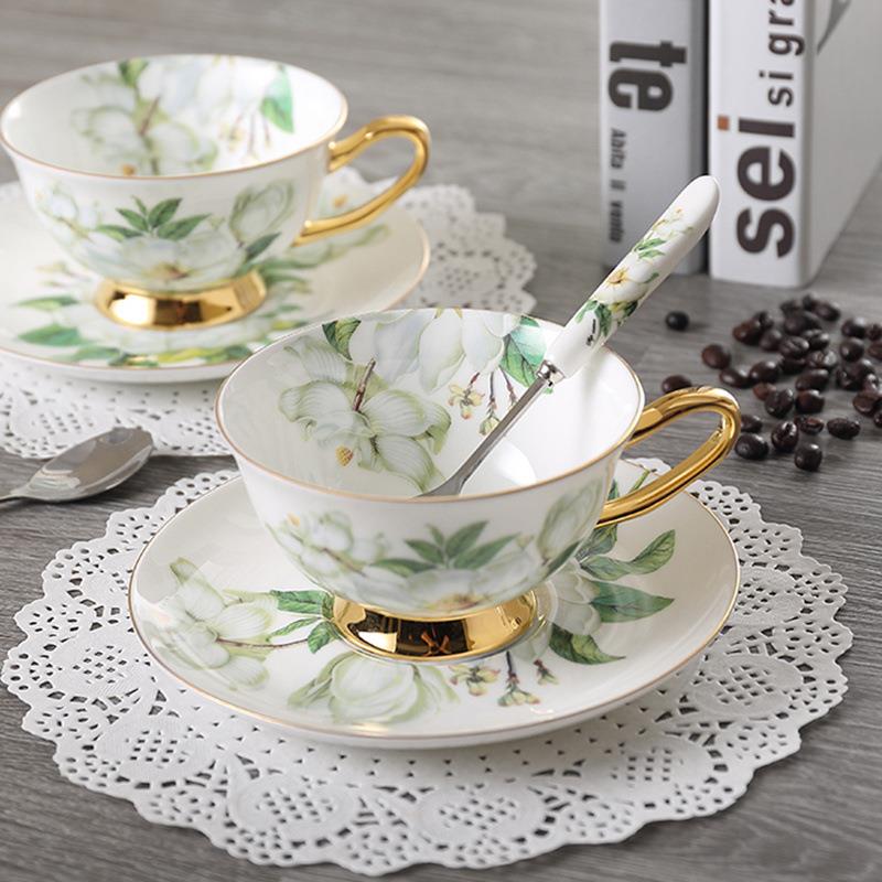 时尚花式骨瓷咖啡杯高档创意简约红茶杯花茶杯陶瓷描