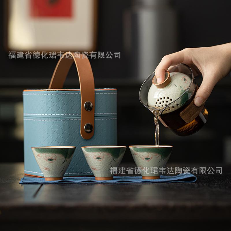 便携式旅行茶具套装户外随身快客杯玻璃盖碗茶杯功夫办公室泡茶壶