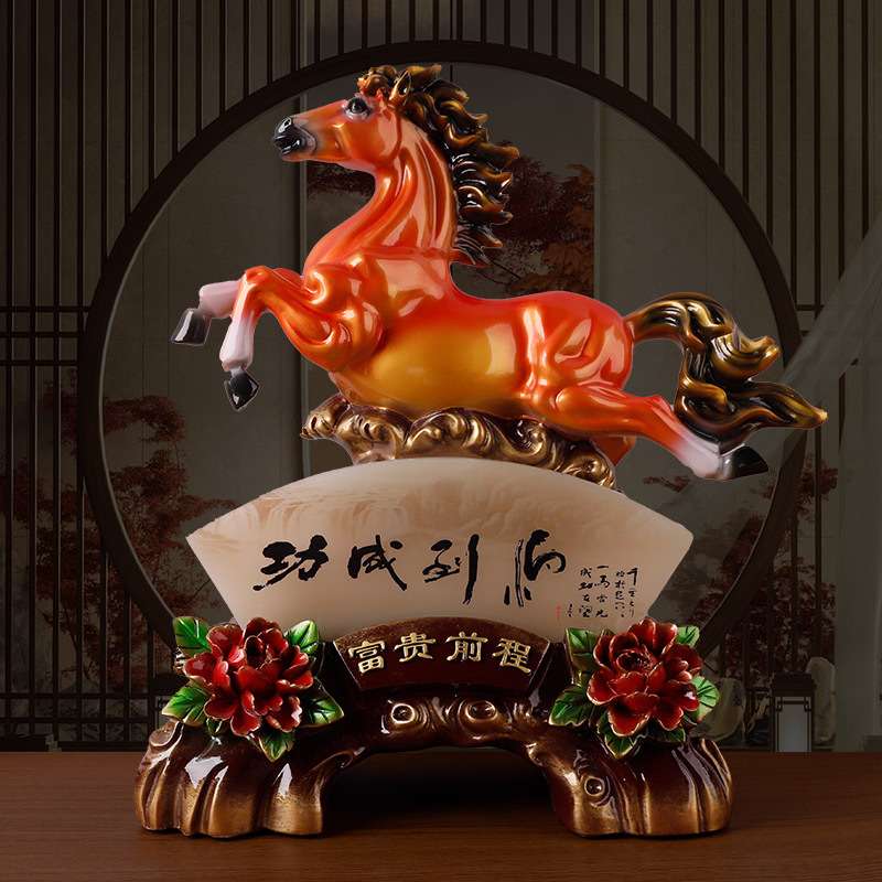 树脂厂家彩铜色富贵前程马到成功摆件创意中式办公桌书房玄关摆件
