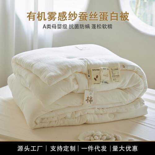 A类母婴级全棉纯棉双层纱蚕丝蛋白冬被子春秋被加厚保暖冬天被芯