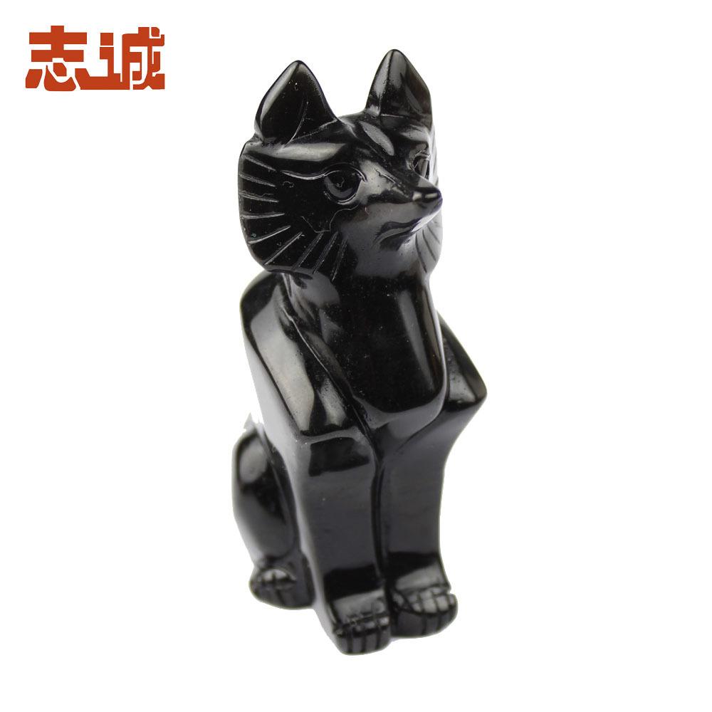 天然乌金黑曜石狐狸家居摆件黑色水晶狐狸饰品东海灵狐