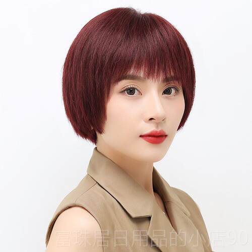 高档采购产品假发为中妇女短的头发，发真正的头，全头带，套真正