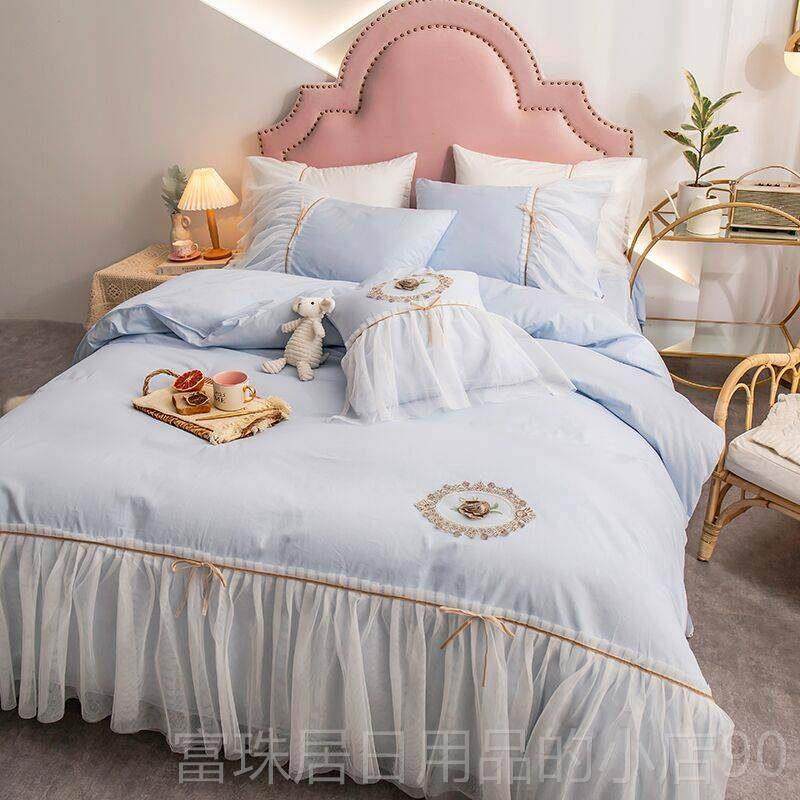 高档蕾丝公主风格纯棉床四件套用少套女心在被子床单豆沙裙床上品