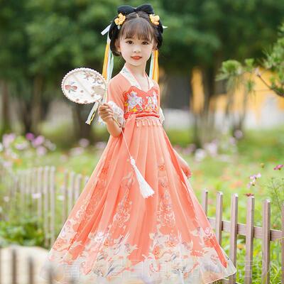 高档女童汉服春童款短袖连古衣裙2025新款风儿演出高级超仙公主襦