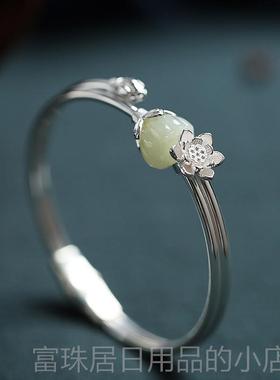 高档不沉香如屑步镯离925银镶和田玉石翡翠复古中汉服离式旗袍手