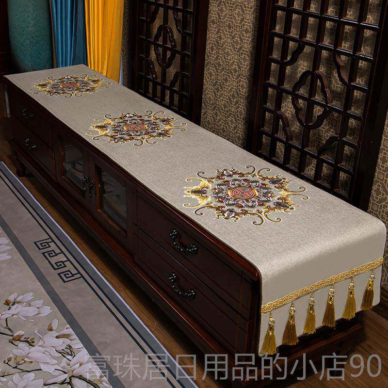 高档新中国风电视布柜垫台布防尘罩毛织物桌套巾咖啡桌台客厅书桌