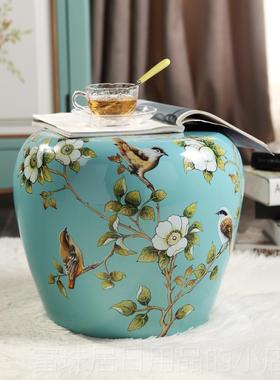 高档景德换镇美式乡村式陶瓷鼓凳凉墩鞋妆凳梳凳院亭晾凳中工艺品