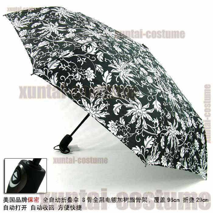 高档出口国德mberlla艺术灵感创意个性三全u自动男女折叠晴雨伞红