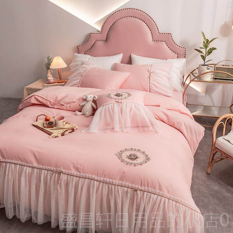 高档网红全棉四件套套公主风床裙少女心蕾丝荷1叶边0纯棉0被床上