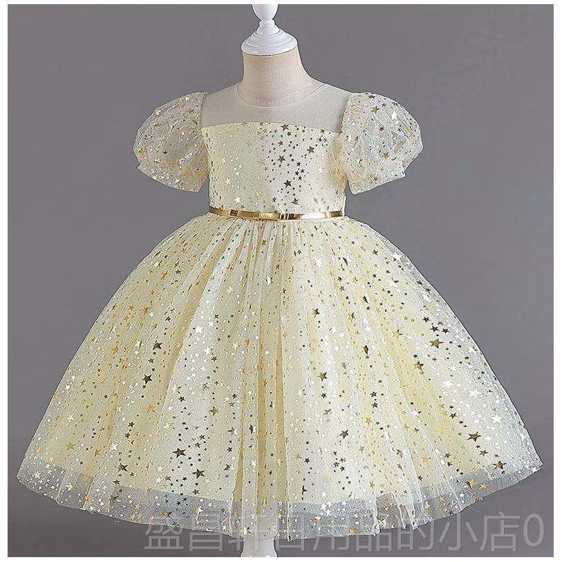 高档女童洋短装夏季蓝色儿童公主裙花童礼服舞六一唱歌蹈演出裙袖