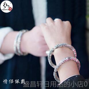 高档红银老门九同款手镯男女99纯银二个性手工实心响男士复古环镯