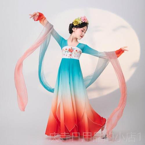 高档童古典舞服装、典雅大服摆裙、中国女子舞儿蹈、风古长安30k
