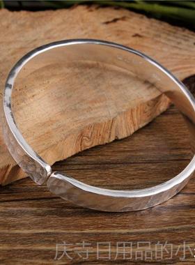 高档足银情锤银纹纯手工打定制精致锤子999纯银男女侣款手镯磨敲