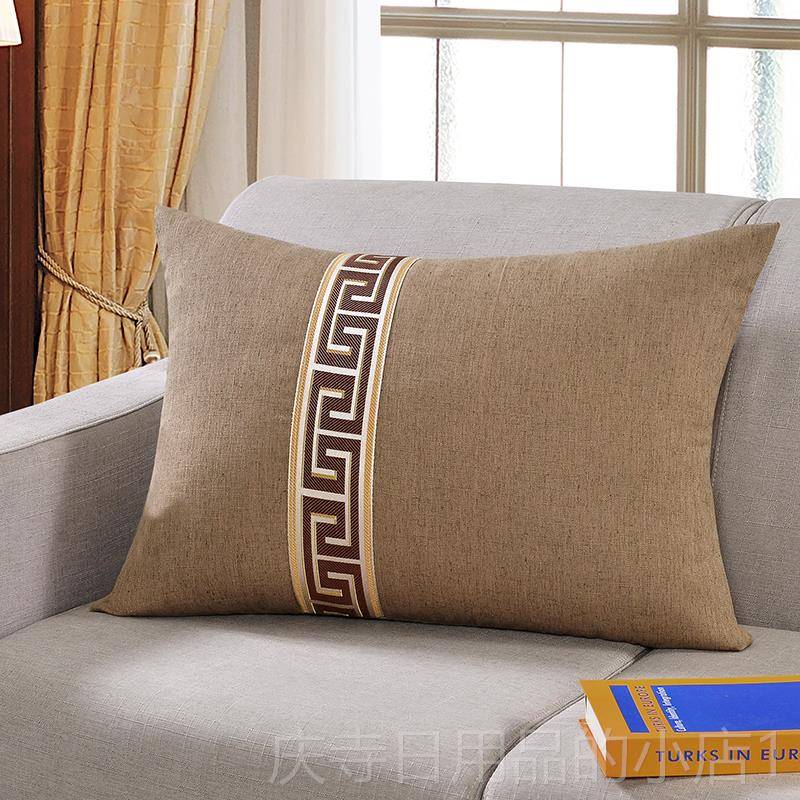 高档定制新中式木沙发抱加枕套大红高档棉床麻头靠垫含芯腰枕长方