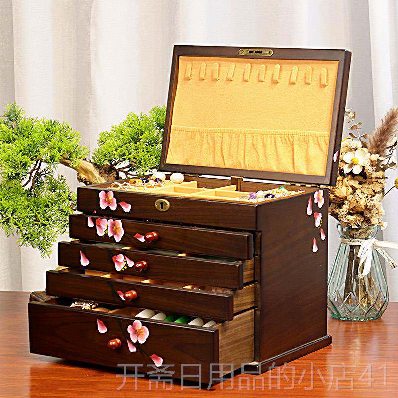 正品实木首饰盒锁带指饰式品项链戒手镯耳环手表收纳盒绒布手饰品