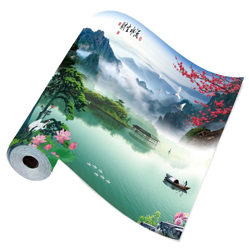 山水画贴纸中式风景墙纸自粘墙贴画客厅背景墙画卧室装饰壁画壁纸