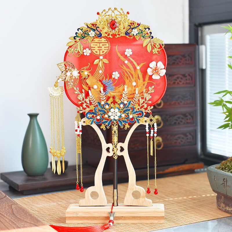 团扇新娘结婚diy材料包中式古风刺绣秀禾服重工双面手工喜扇成品