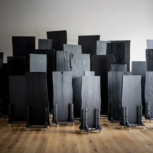 叁几 2号侘寂风碳化实木大板茶桌茶台整板双拼黑色餐桌自然边书桌