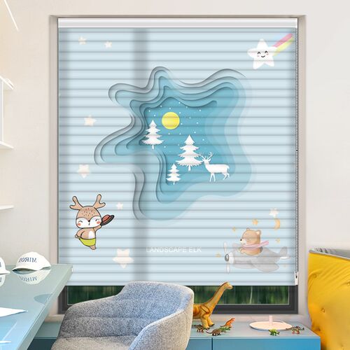 卡通印花香格里拉窗帘柔纱百叶帘客厅卧室书房定制隔断遮光遮阳帘