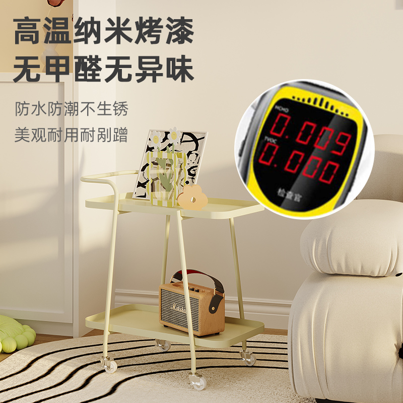 奶油风阳台可移动花架带轮客厅沙发边几法式复古小推车铁艺小茶几