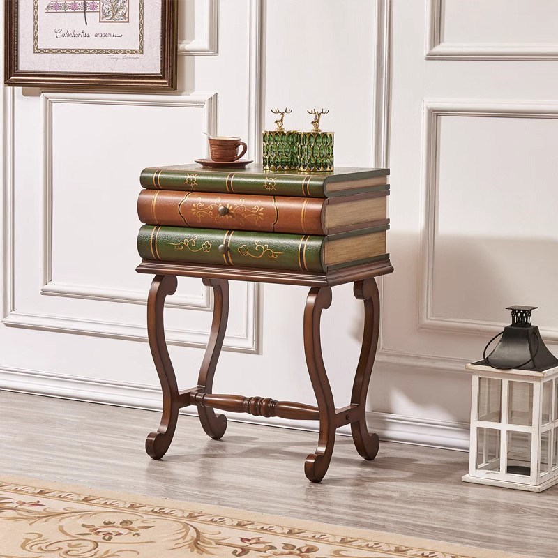 英式书本造型边几客厅边桌法式沙发角几复古彩绘小茶几两斗桌子