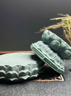 青石莲花台座摆件手工雕刻茶道造景百搭底座过滤创意茶面鱼缸造景