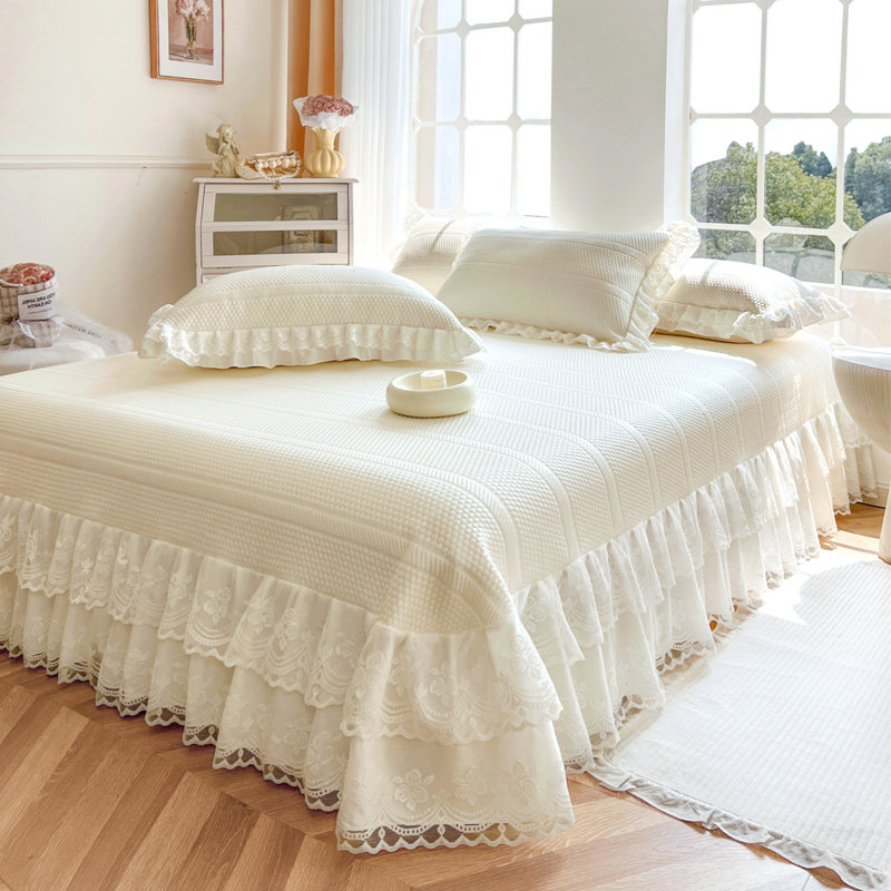 公主风凉感冰丝席床单三件套夏季可水洗蕾丝花边凉席空调软席凉垫