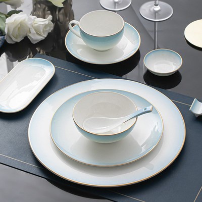 星级酒店骨瓷摆台餐具套装高档中式私人会所包厢饭店公司盘碗单位