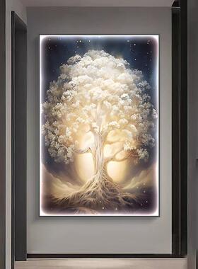 琼枝玉树入户玄关装饰画客厅过道走廊挂画轻奢风高档LED灯发光画