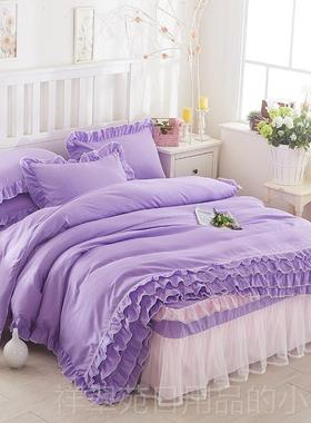 高档k型公主蕾拉丝丝床床裙式四丝件套纯色蕾被套床罩1罩.5/1.84