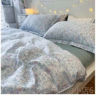 高档春初盛 纯棉四件式 INS清花新田园 套韩国花斜纹床品三件床碎