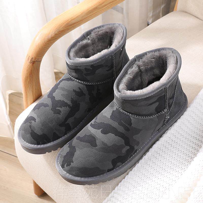 高档迷彩雪地靴士冬季保暖加绒加男真皮防短靴雪厚地棉滑鞋面包靴