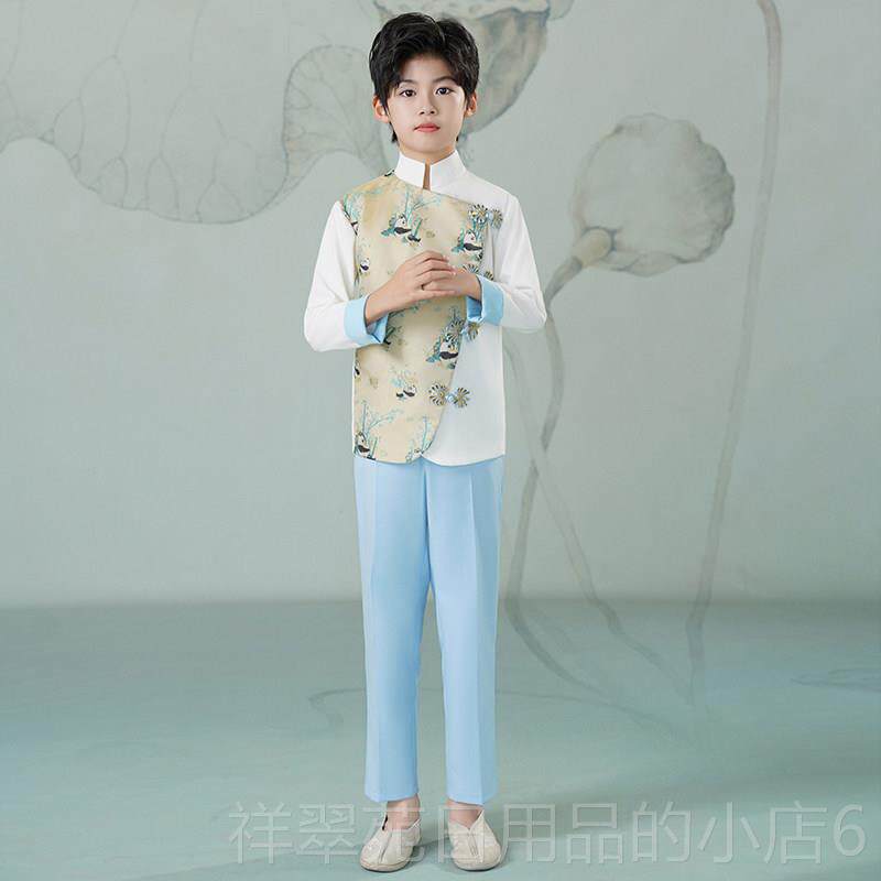 高档六大合唱演出服男童中山装儿童中小学生礼服女童公主裙中装国